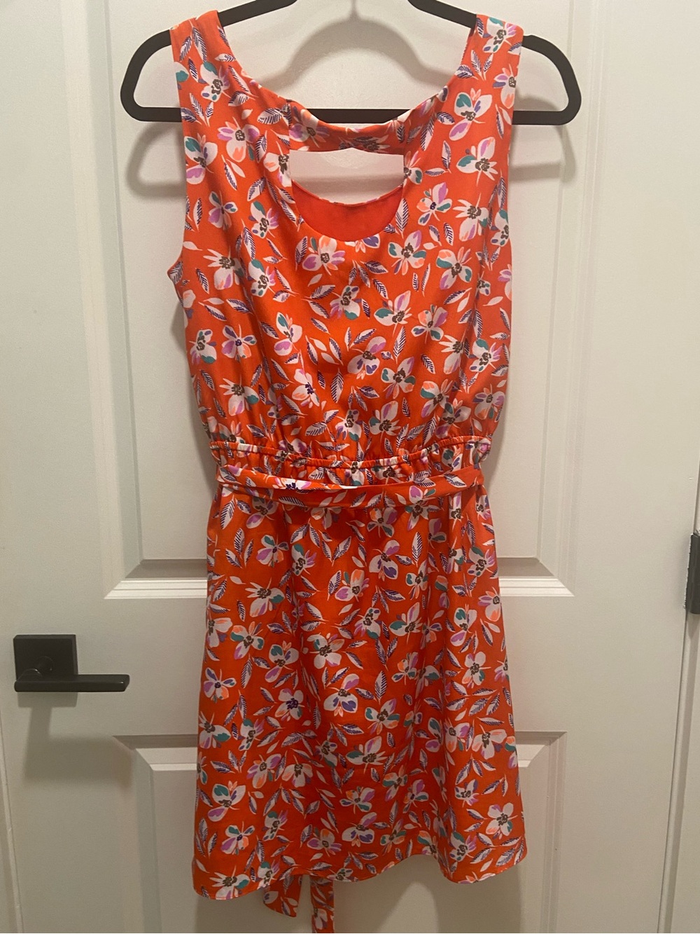 Sleeveless Floral Orange Tie-Waist Dress - Picture 2 of 3